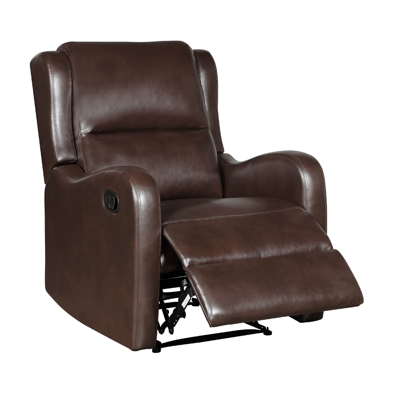 Kim Manual Recliner Chair with Tab Pull- Dark Brown Faux Leather