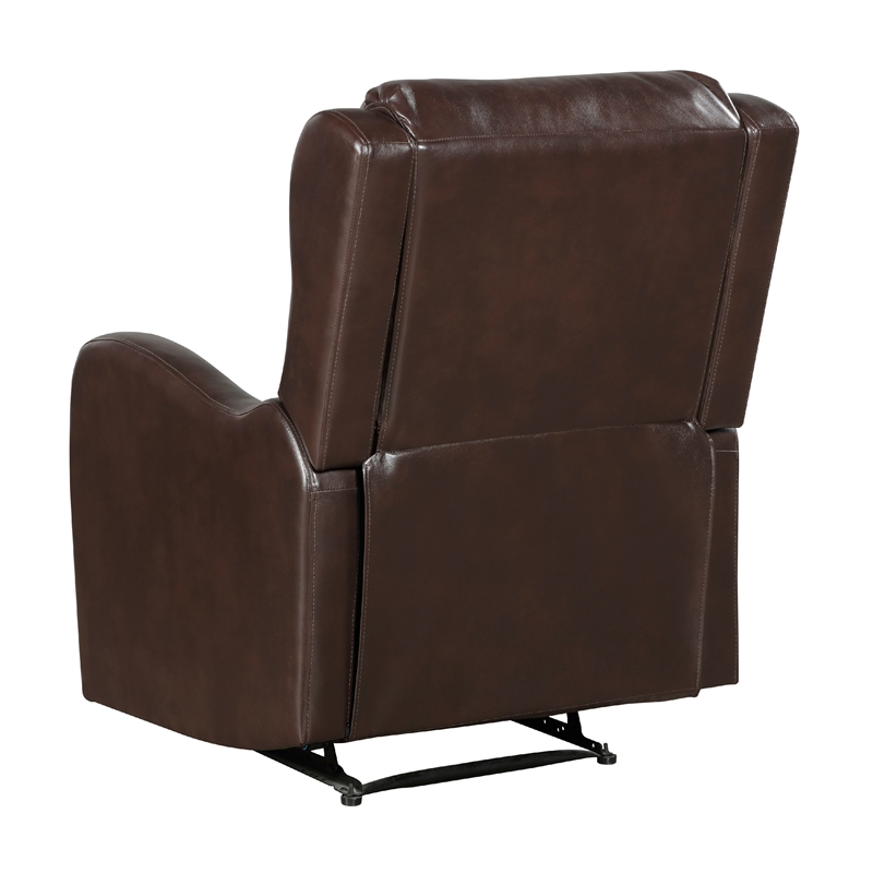 Kim Manual Recliner Chair with Tab Pull- Dark Brown Faux Leather