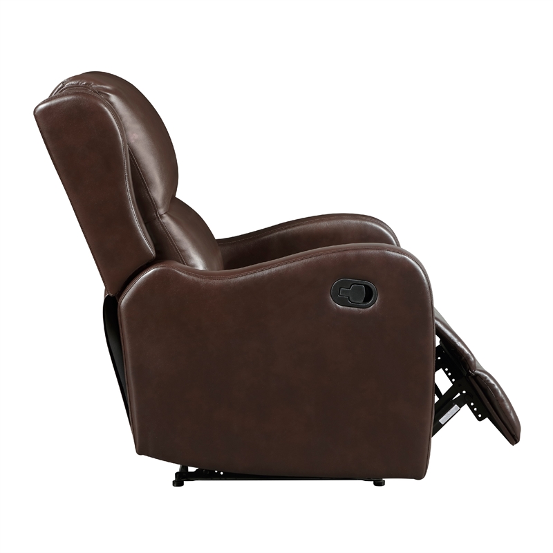 Kim Manual Recliner Chair with Tab Pull- Dark Brown Faux Leather