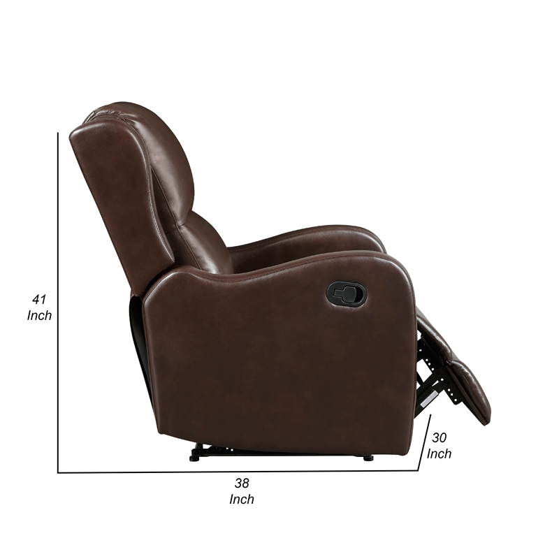 Kim Manual Recliner Chair with Tab Pull- Dark Brown Faux Leather