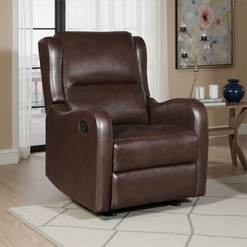 Kim Manual Recliner Chair with Tab Pull- Dark Brown Faux Leather