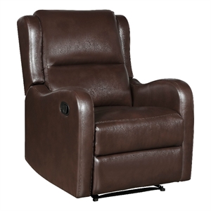 Kim Manual Recliner Chair with Tab Pull- Dark Brown Faux Leather