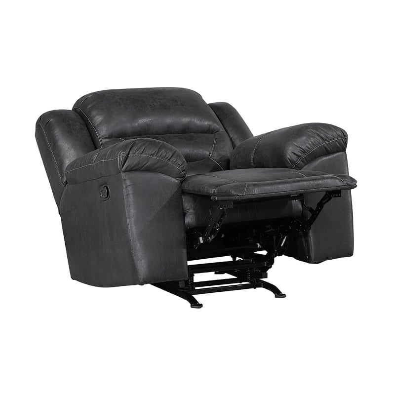 Henry Manual Rocker Recliner Chair in Pillow Tufted Black Microfiber