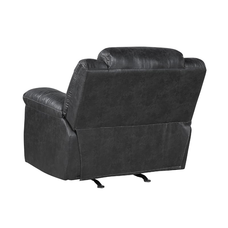Henry Manual Rocker Recliner Chair in Pillow Tufted Black Microfiber