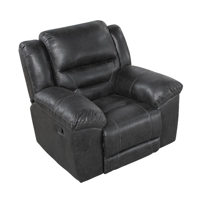 Henry Manual Rocker Recliner Chair in Pillow Tufted Black Microfiber