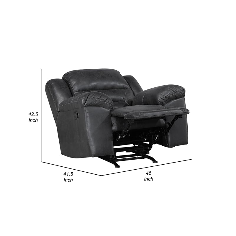 Henry Manual Rocker Recliner Chair in Pillow Tufted Black Microfiber
