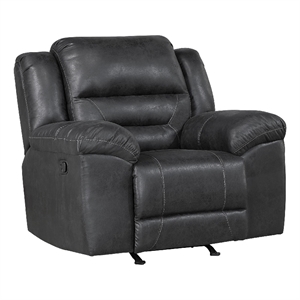 Henry Manual Rocker Recliner Chair in Pillow Tufted Black Microfiber