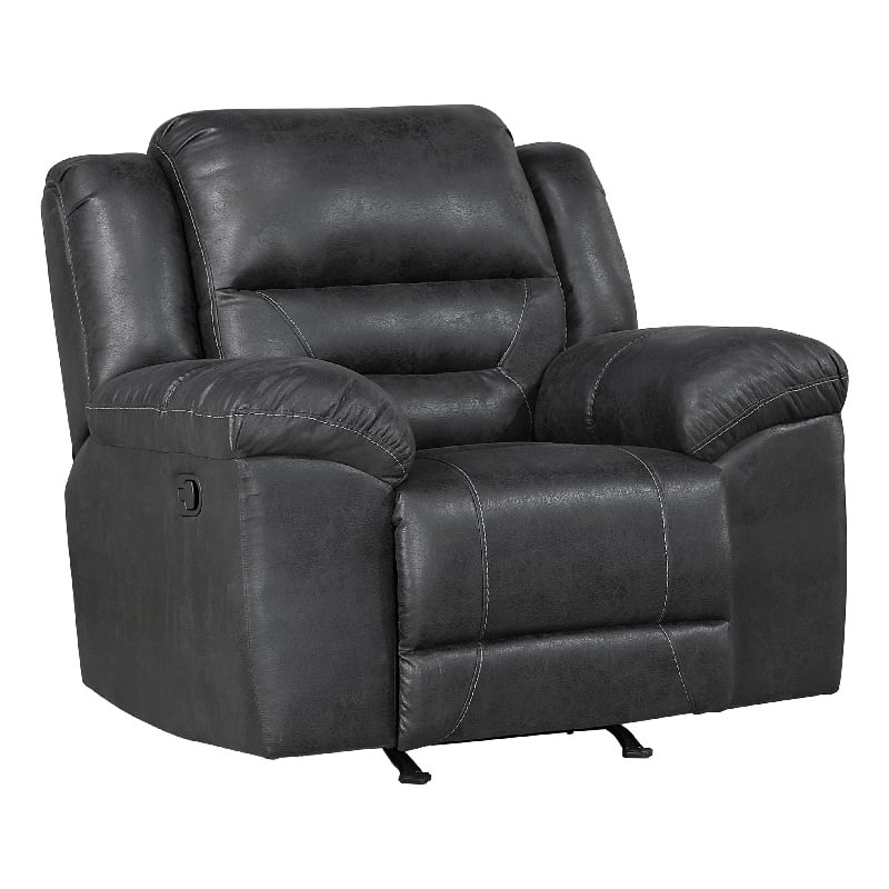 Henry Manual Rocker Recliner Chair in Pillow Tufted Black Microfiber