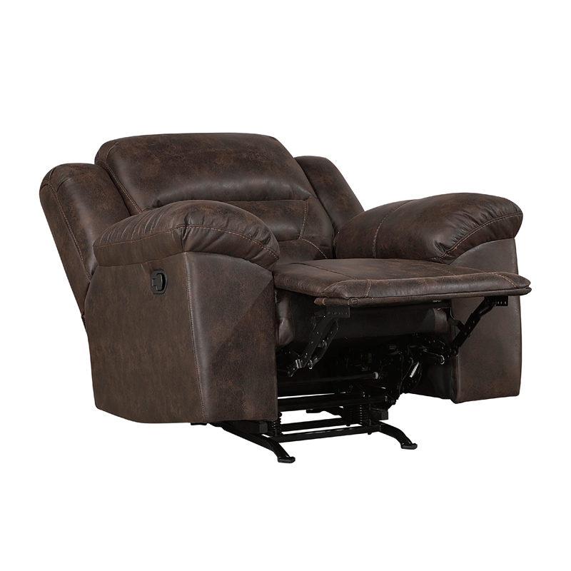 Henry Manual Rocker Recliner Chair- Pillow Tuft Dark Brown Microfiber