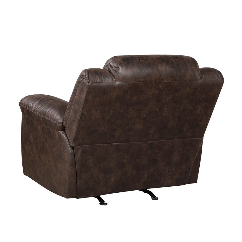 Henry Manual Rocker Recliner Chair- Pillow Tuft Dark Brown Microfiber