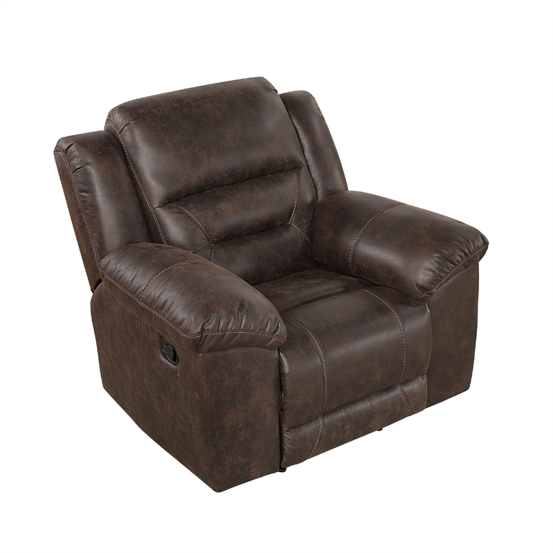 Henry Manual Rocker Recliner Chair- Pillow Tuft Dark Brown Microfiber