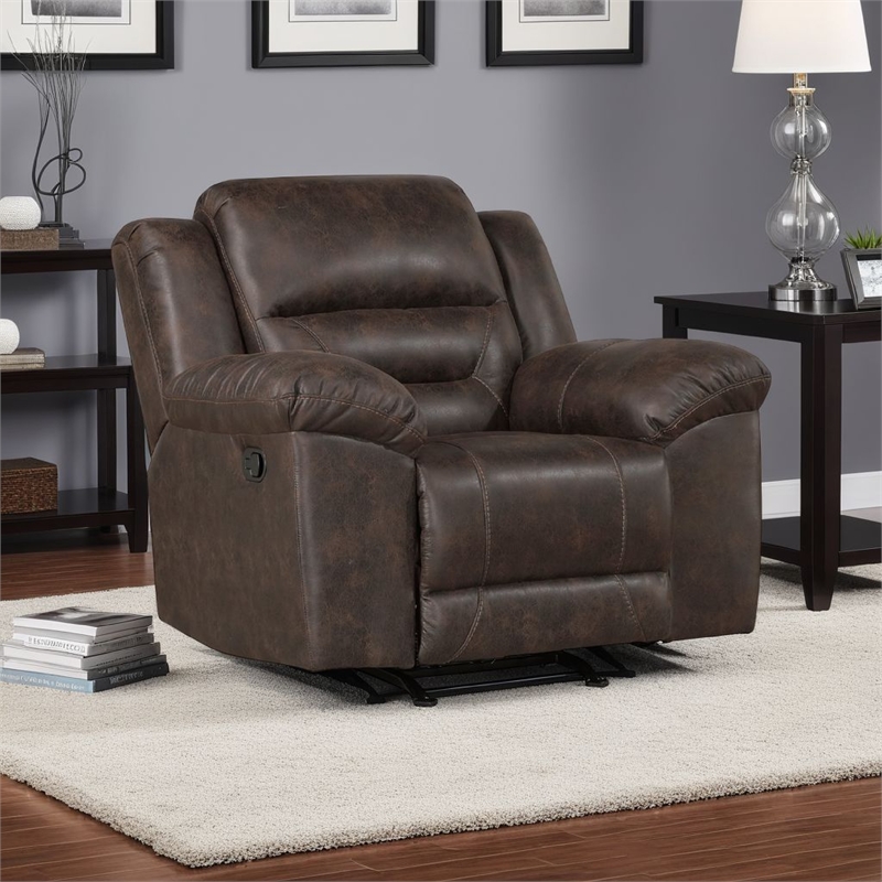 Henry Manual Rocker Recliner Chair- Pillow Tuft Dark Brown Microfiber