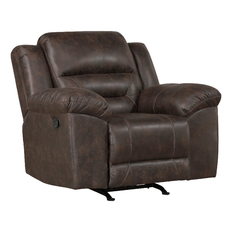 Henry Manual Rocker Recliner Chair- Pillow Tuft Dark Brown Microfiber