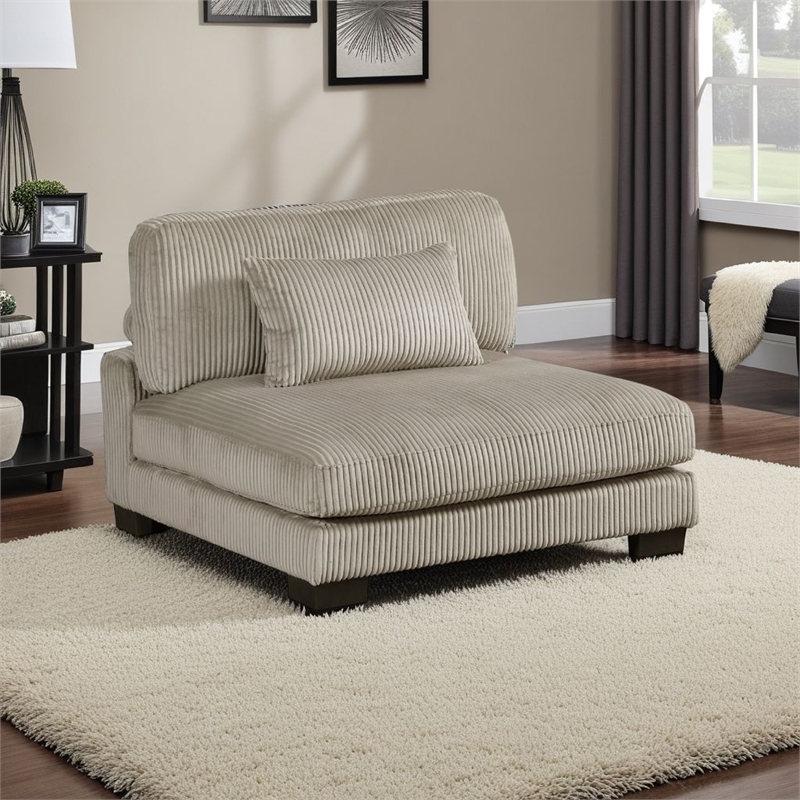Rix Modular Armless Chair- Lumbar Pillow- Taupe Gray Corduroy- 45 Inch