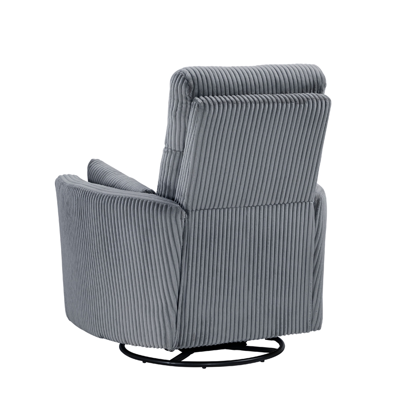 Rix Manual Swivel Glider Recliner Chair- 2 Pillows- Gray Corduroy