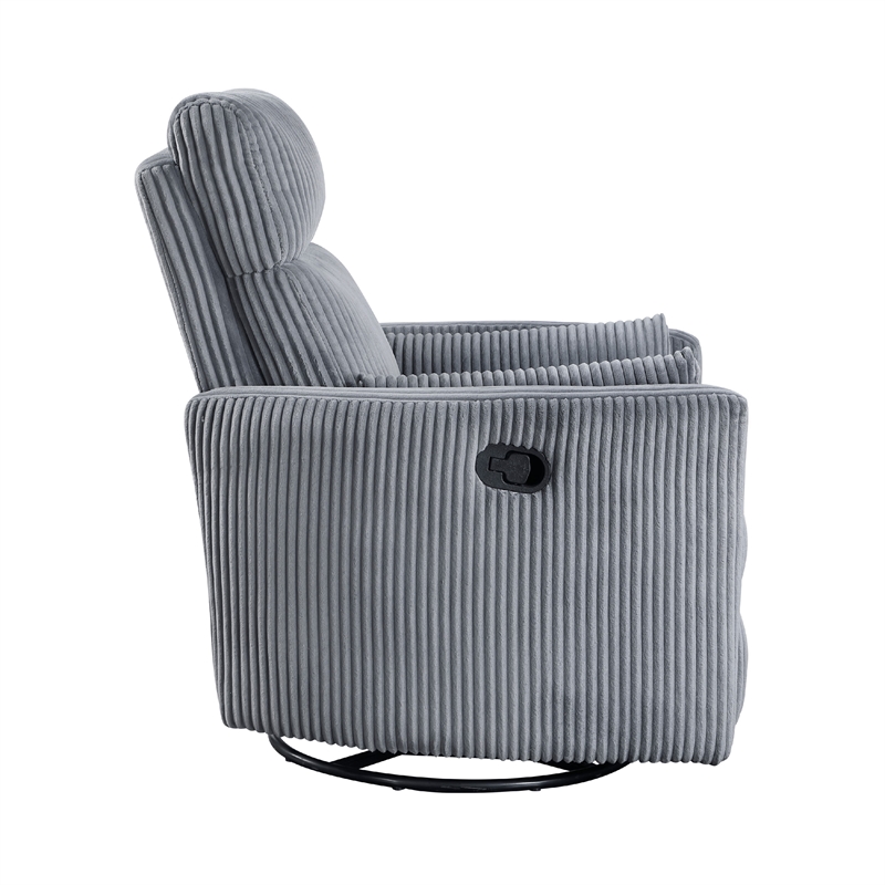 Rix Manual Swivel Glider Recliner Chair- 2 Pillows- Gray Corduroy
