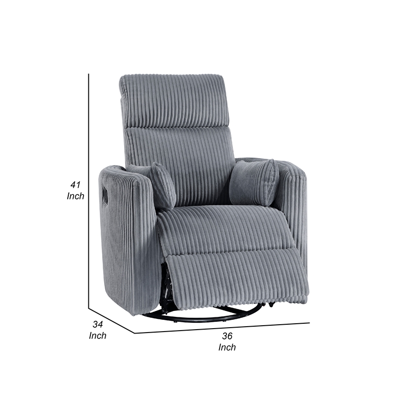 Rix Manual Swivel Glider Recliner Chair- 2 Pillows- Gray Corduroy