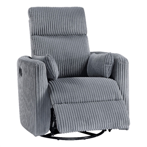 Rix Manual Swivel Glider Recliner Chair- 2 Pillows- Gray Corduroy