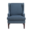Rossana Accent Wing Armchair- Blue Polyester- Brown Wood- Nailhead