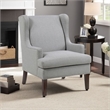 Rossana Accent Wing Armchair- Gray Polyester- Brown Wood- Nailhead