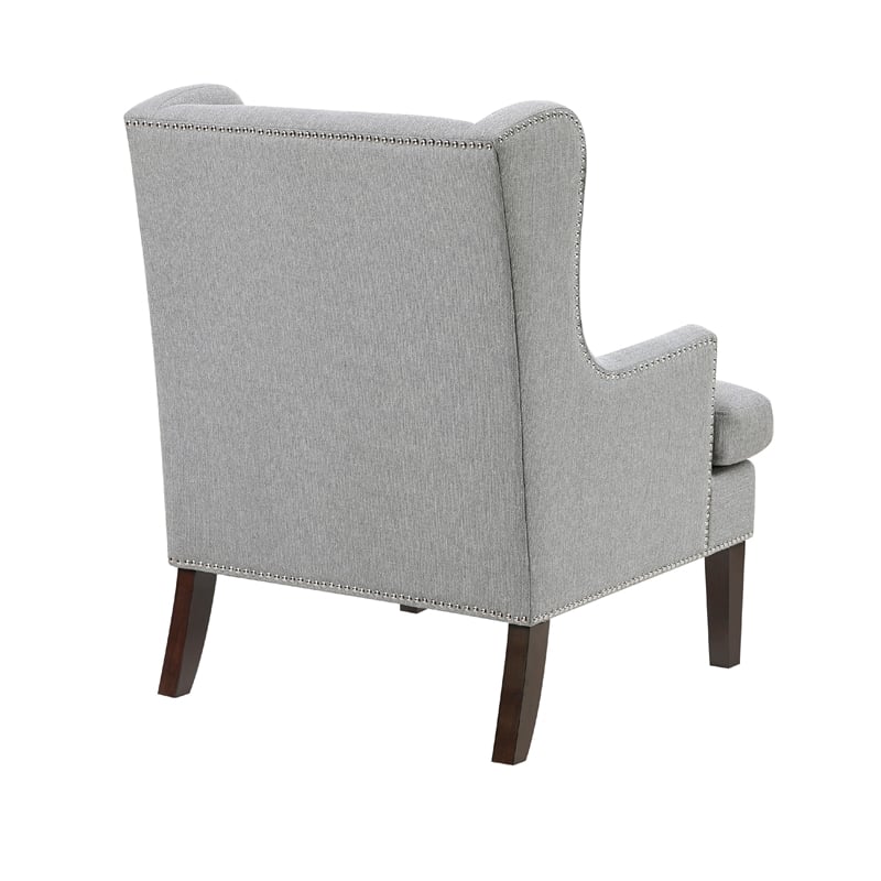 Rossana Accent Wing Armchair- Gray Polyester- Brown Wood- Nailhead