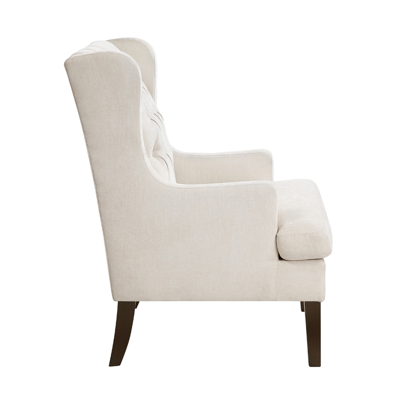 Hosanna Accent Wing Armchair- Button Tufted Beige Polyester- Brown
