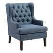 Hosanna Accent Wing Armchair- Button Tufted Blue Polyester- Brown Wood