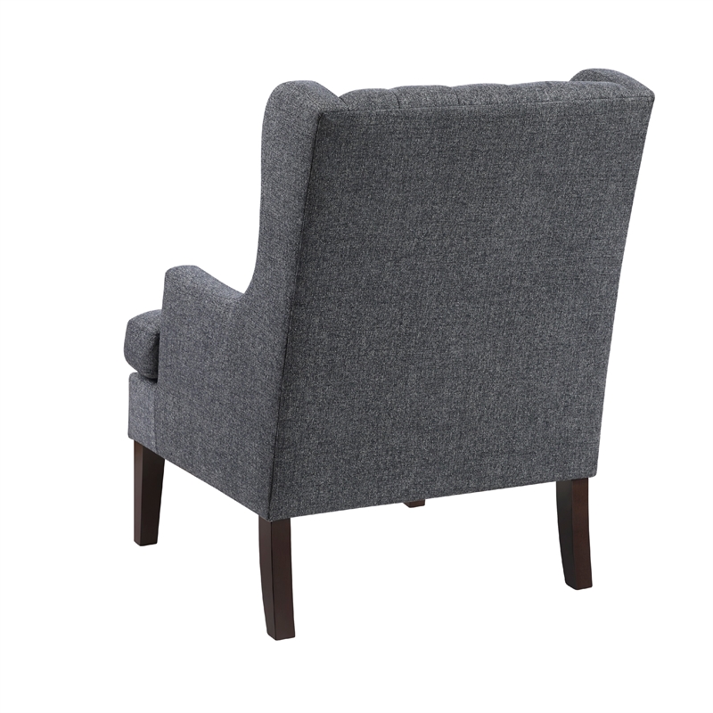 Hosanna Accent Wing Armchair- Button Tufted Charcoal Gray- Brown