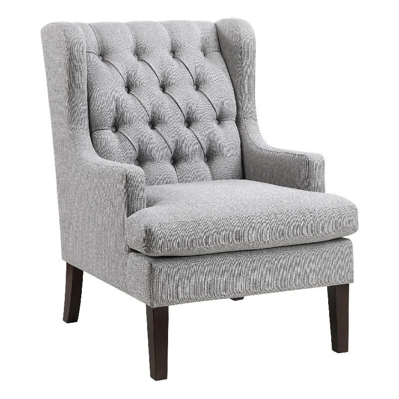 Hosanna Accent Wing Armchair- Button Tufted Light Gray Polyester