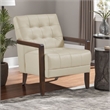 Lenie Accent Armchair- Button Tufted Beige Leather- Walnut Brown Wood