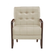 Lenie Accent Armchair- Button Tufted Beige Leather- Walnut Brown Wood