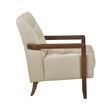 Lenie Accent Armchair- Button Tufted Beige Leather- Walnut Brown Wood