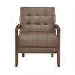 Lenie Accent Armchair- Button Tufted Brown Leather- Walnut Brown Wood