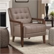 Lenie Accent Armchair- Button Tufted Brown Leather- Walnut Brown Wood