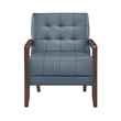Lenie Accent Armchair- Button Tufted Blue Leather- Walnut Brown Wood