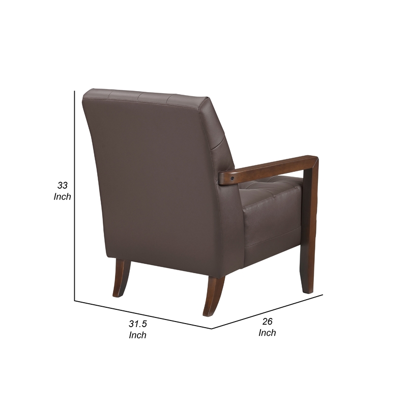 Lenie Accent Armchair- Button Tufted Dark Brown Leather- Wood Frame