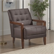 Lenie Accent Armchair- Button Tufted Dark Brown Leather- Wood Frame