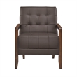 Lenie Accent Armchair- Button Tufted Dark Brown Leather- Wood Frame
