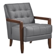 Lenie Accent Armchair- Button Tufted Dark Gray Leather- Brown Wood
