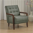 Lenie Accent Armchair- Button Tufted Green Leather- Walnut Brown Wood