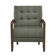 Lenie Accent Armchair- Button Tufted Green Leather- Walnut Brown Wood