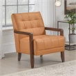 Lenie Accent Armchair- Button Tufted Orange Leather- Walnut Brown