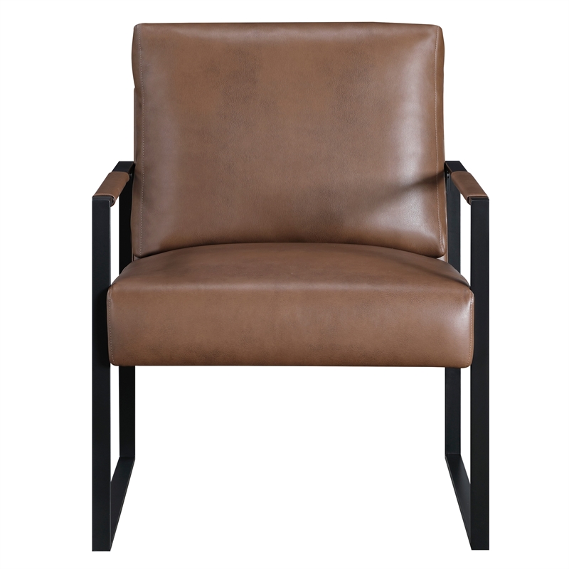 Mackie Accent Armchair- Dark Brown Faux Leather- Black Metal Frame