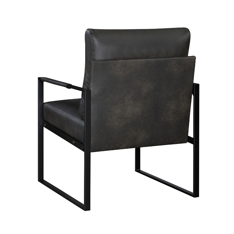 Mackie Accent Armchair- Dark Gray Faux Leather- Black Metal Frame