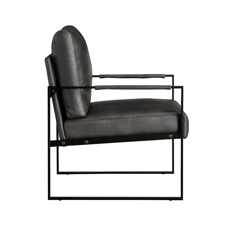 Mackie Accent Armchair- Dark Gray Faux Leather- Black Metal Frame