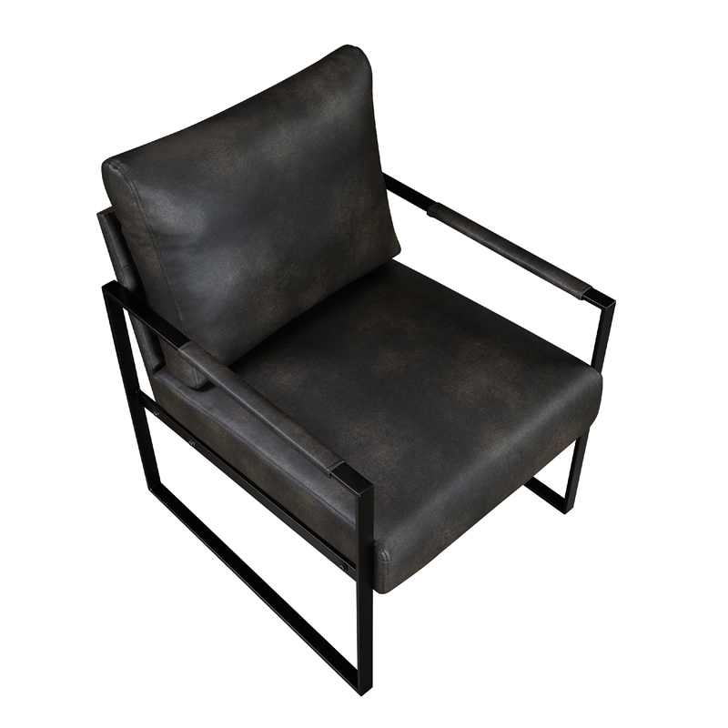 Mackie Accent Armchair- Dark Gray Faux Leather- Black Metal Frame