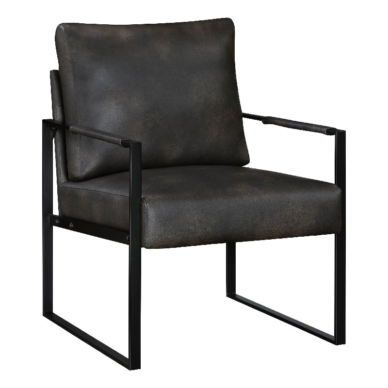 Mackie Accent Armchair- Dark Gray Faux Leather- Black Metal Frame