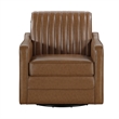 Vemy Swivel Chair- Vertical Channel Tufted Back- Brown Faux Leather