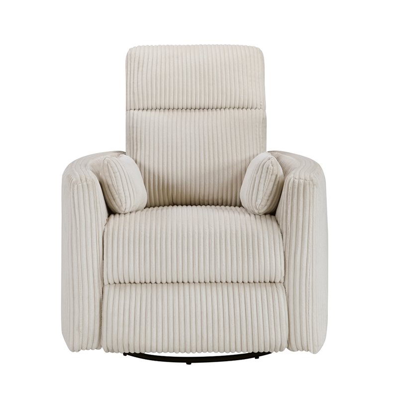 Rix Swivel Glider Recliner Chair w 2 Lumbar Pillows- Beige Corduroy
