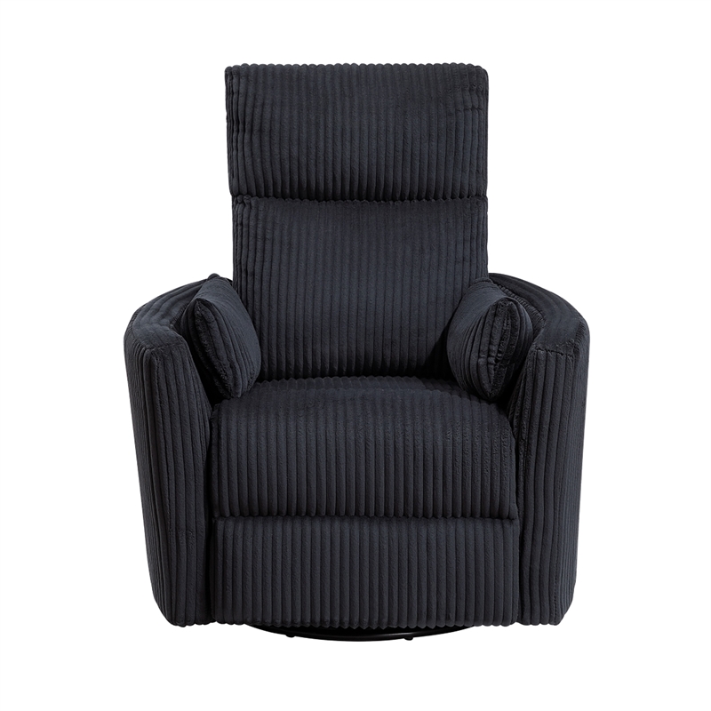 Rix Swivel Glider Recliner Chair w 2 Lumbar Pillows- Black Corduroy
